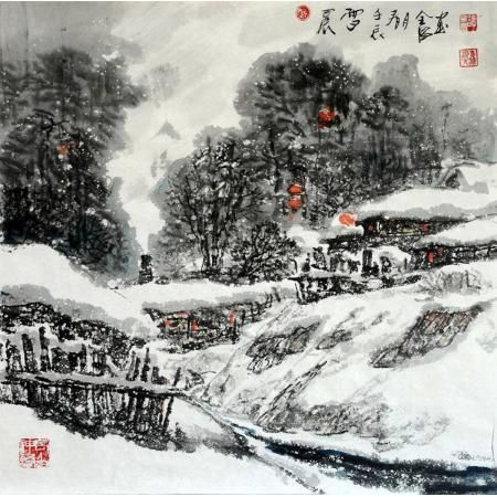 谭全昌《晨雪》斗方