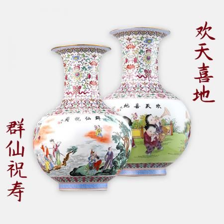 王锡良、王采两位大师创作   《福寿延年》粉彩对瓶