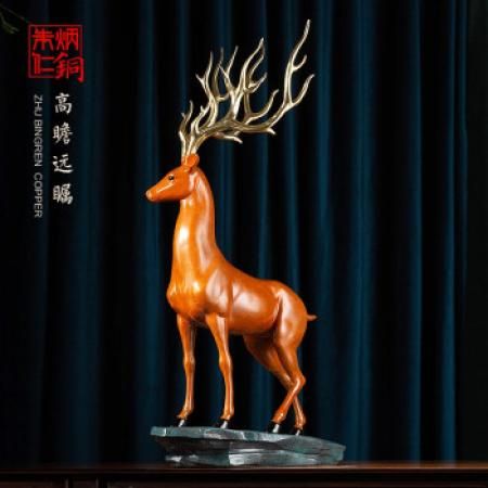 朱炳仁 铜工艺  高瞻远瞩吉祥鹿家居饰品  朱炳仁、朱军岷共同创作