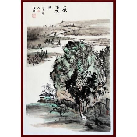 贺兰山画派创始人 山水画家何占福《水散百溪流》2.8平尺竖幅