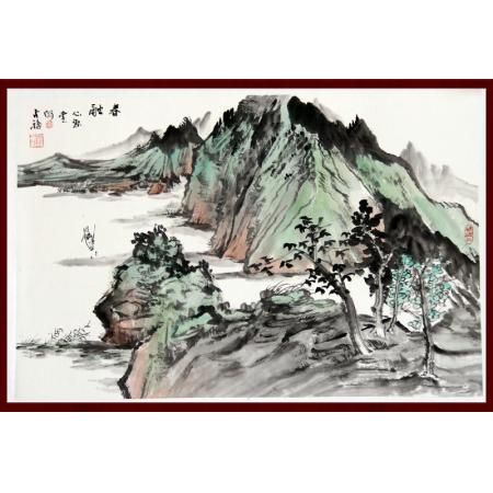 贺兰山画派创始人 山水画家何占福《春融》2.8平尺横幅山水画