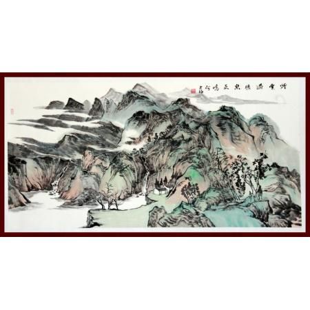 贺兰山画派创始人 山水画家何占福《烟云过后泉正鸣》8平尺横幅