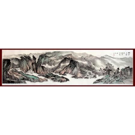 贺兰山画派创始人 山水画家何占福《轻风摇杂花》14平尺巨幅作品