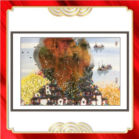贾绍昌彩墨画  3平尺作品《彩墨江南》