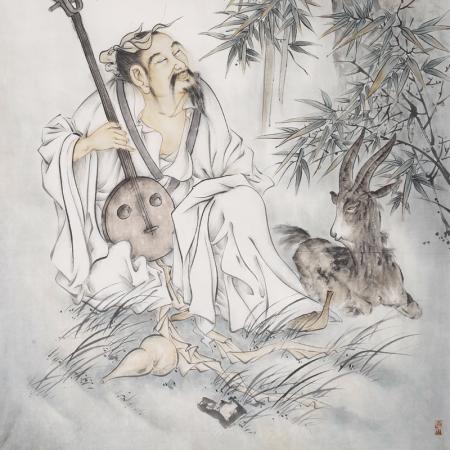 胡生旺 手绘国画人物高士图名家字画真迹书房茶室挂画 