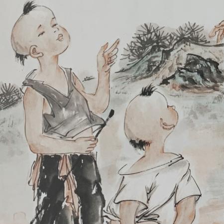 胡生旺 人物毛驴挂画手绘国画名家字画书房茶室装饰画竖版胡生旺 