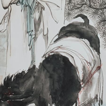胡生旺 人物毛驴挂画手绘国画名家字画书房茶室装饰画竖版胡生旺 
