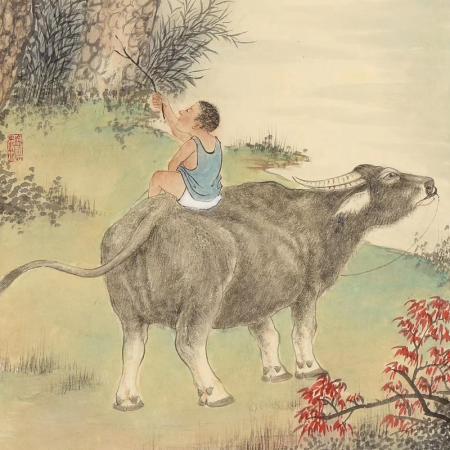 胡生旺 牛挂画手绘国画客厅茶室四条屏画四联画名家字画真迹