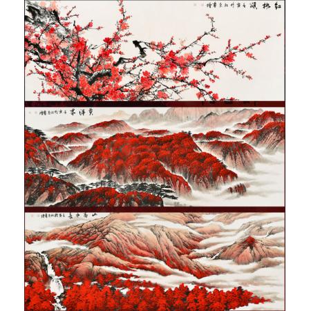 80余平尺红色主题名家芦书增山水花鸟甄选 《中国红·万寿无疆》
