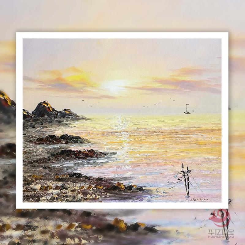 张向工金色大海油画作品  62*52cm  3平尺