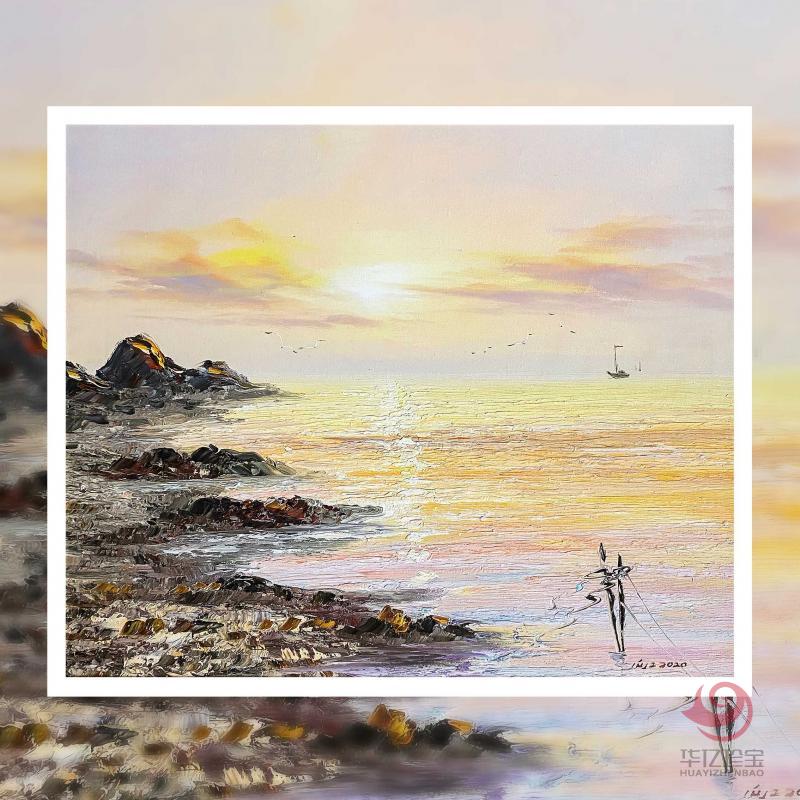 张向工金色大海油画作品  62*52cm  3平尺