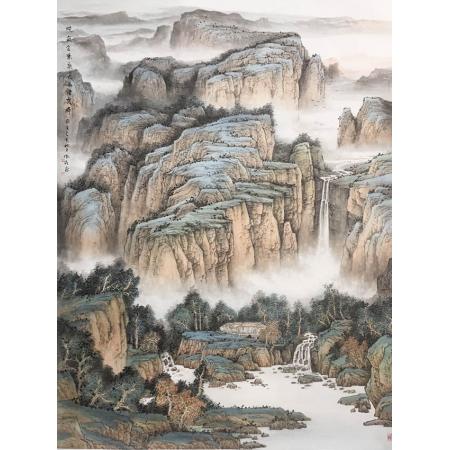 胜景工笔山水画院院长王依民作品《晓岚含紫气》