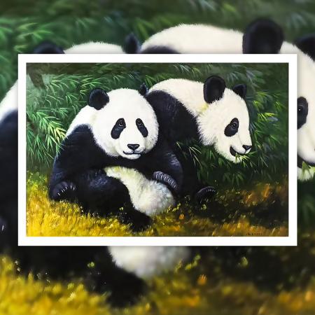 张向工熊猫油画作品  90*60cm  4.86平尺