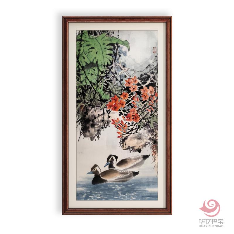 任广彬2平尺花鸟写意作品《鸳鸯戏水》