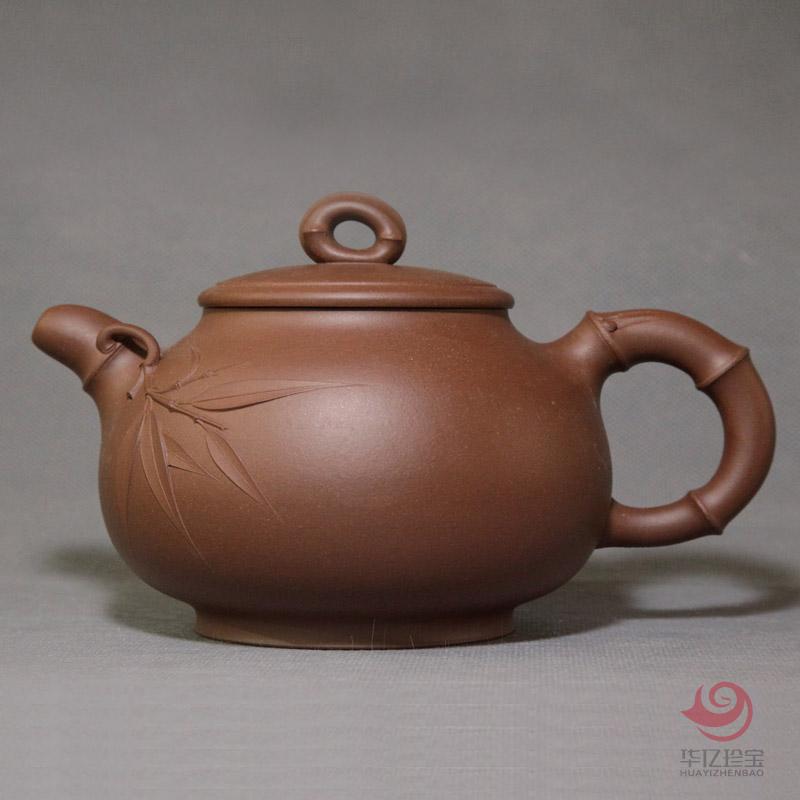 中国工艺美术大师李昌鸿 竹福紫砂壶 底槽清580cc