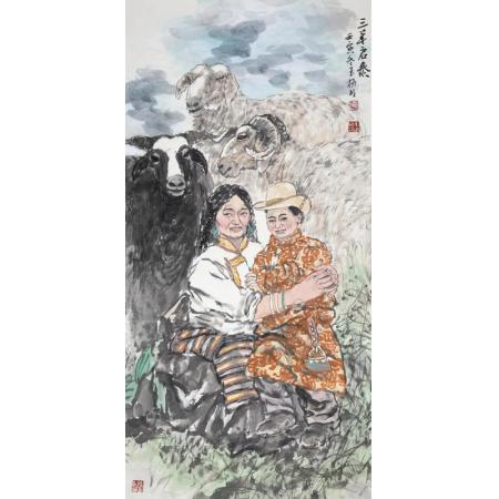 三羊启泰-青海水墨画家杨明作品
