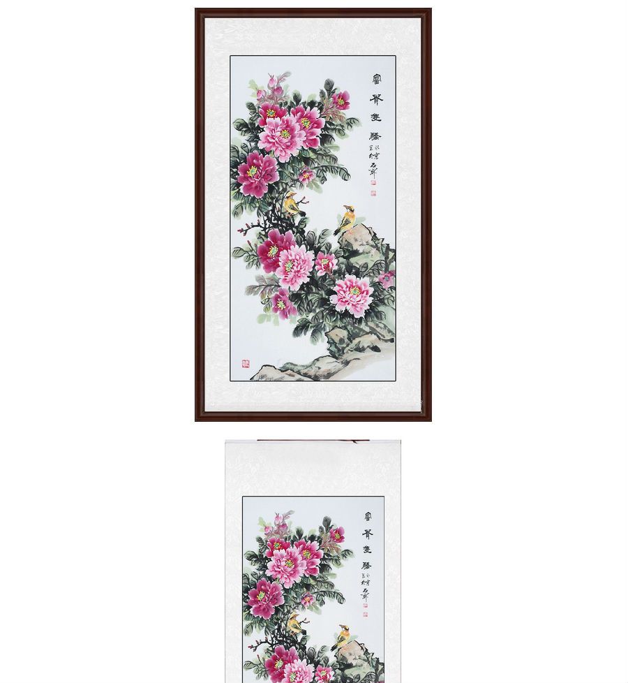 玄关/走廊挂画 国礼书画家石开ZUI新牡丹图《富贵双骄》