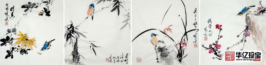 郑晓京精品写意国画四君子《梅兰竹菊》