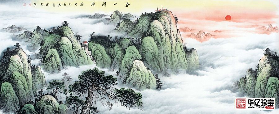 旭日东升福满堂 李林宏ZUI新力作青绿国画《泰山朝晖》