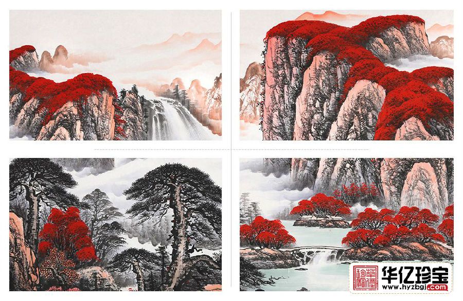 蒋伟精心力作一丈二国画鸿运山水图《万山红遍》