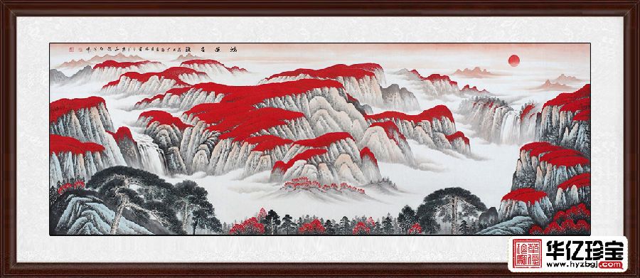 气派客厅挂画 李林宏吉利红山水画作品《鸿运当头》