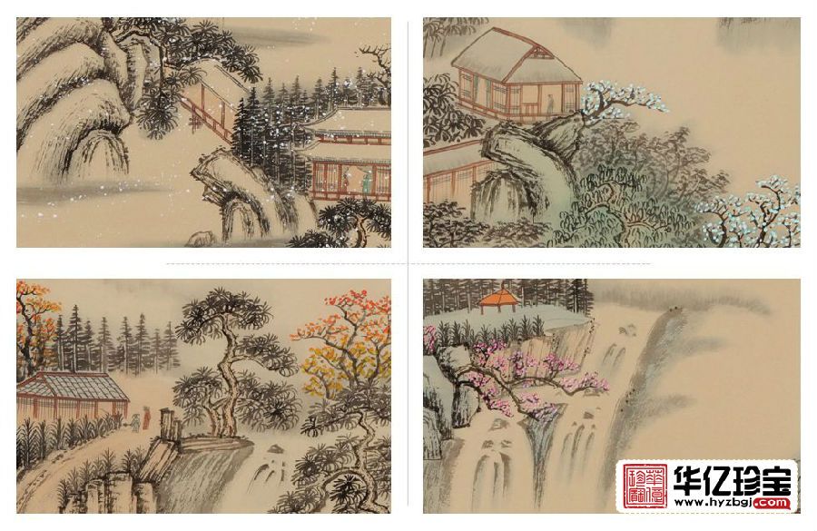 仿古山水四条屏 李林宏佳作《春夏秋冬》