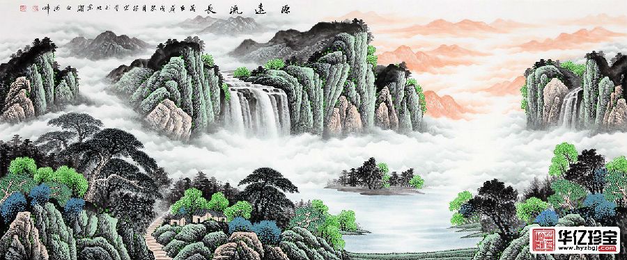 春色山水画 李林宏新品八尺横幅作品《源远流长》