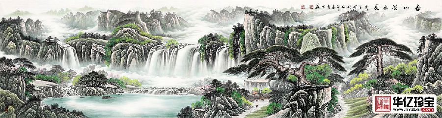 张利ZUI新力作一丈二国画山水画《春山溪水长》