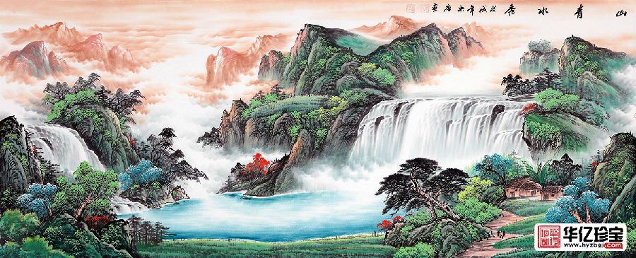 风水画力荐 宋唐新品聚宝盆装饰画《山青水秀》