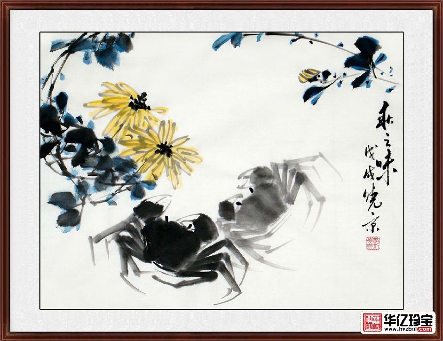 写意佳作 实力派画家郑晓京菊花螃蟹图《秋之味》