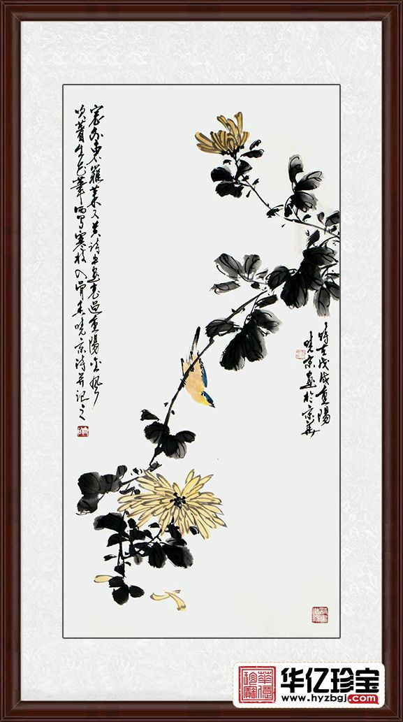 实力派画家郑晓京三尺竖幅诗画作品《重阳菊花》