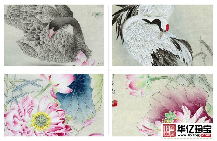 实力派画家王一容新品国画荷花图《花鸟四条屏》
