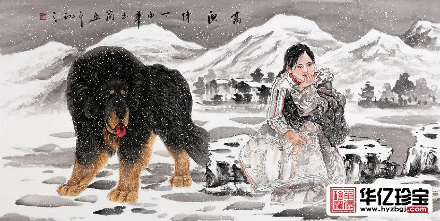 客厅挂画 玉简四尺横幅工笔人物画《高原情》