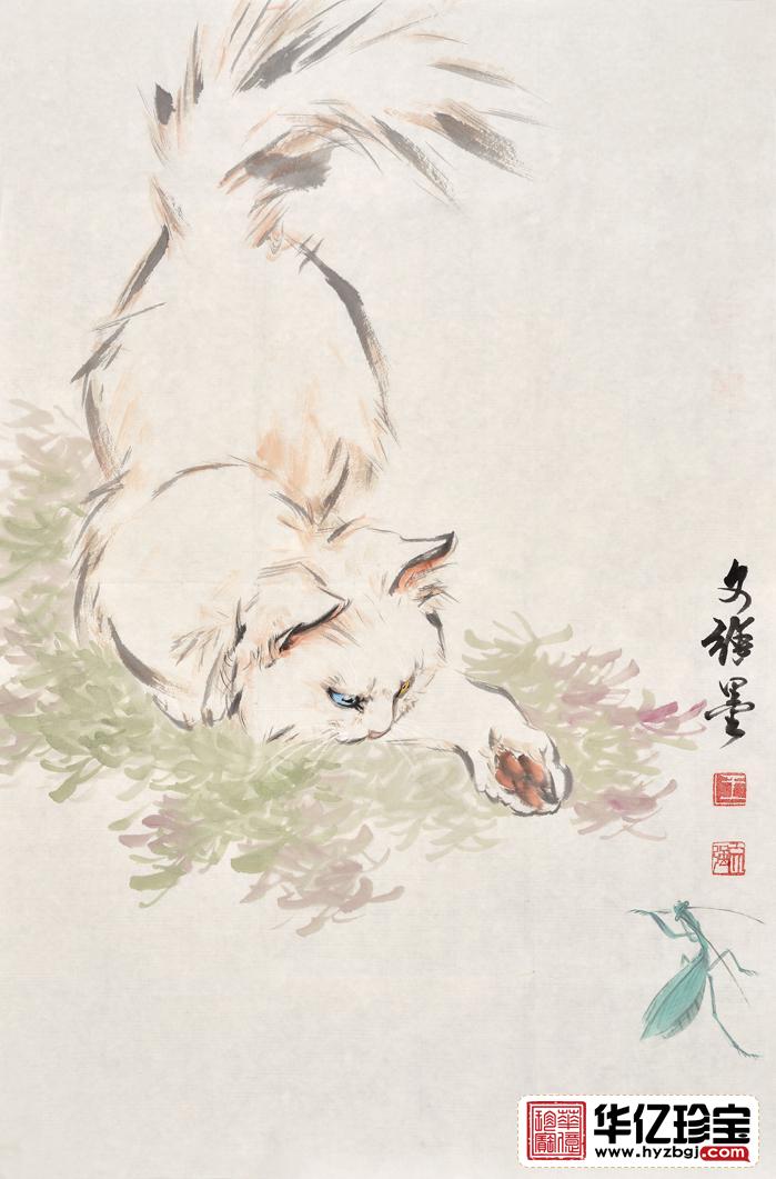 国画家王文强动物画国画猫系列《小猫》