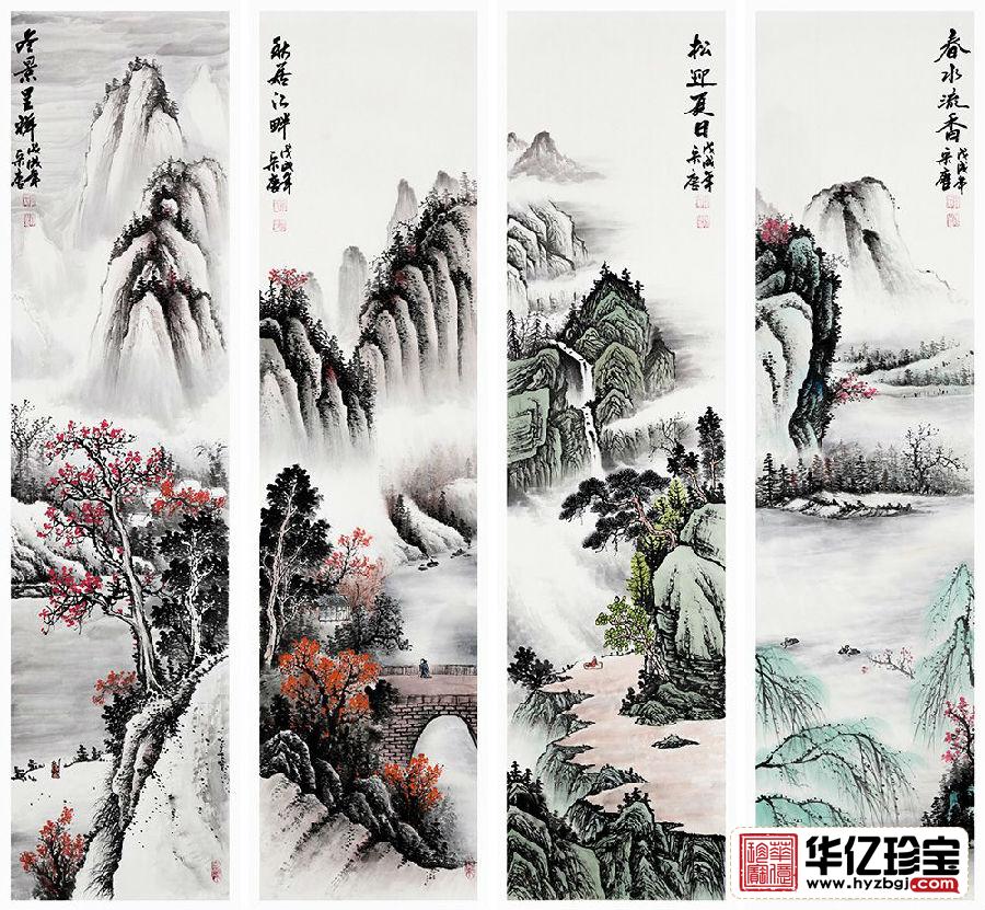 山水四条屏 宋唐新品力作国画作品《春夏秋冬》