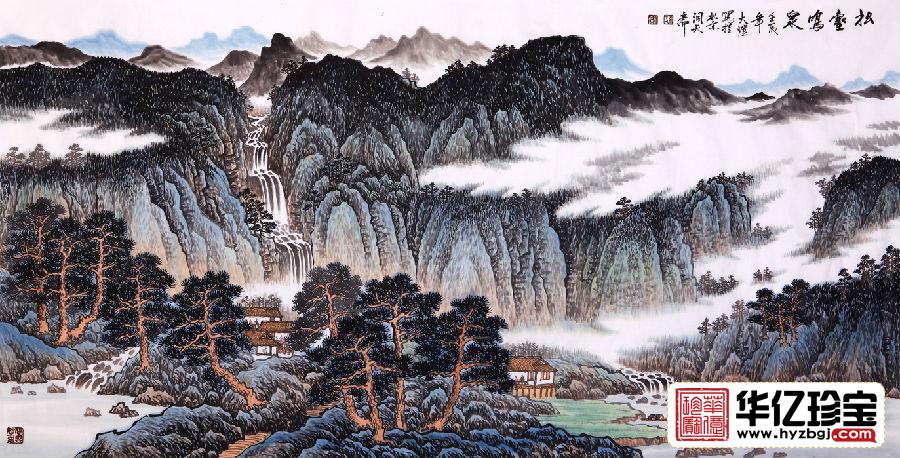 画坛黑马吴大恺四尺横幅山水画作品《松壑鸣泉》