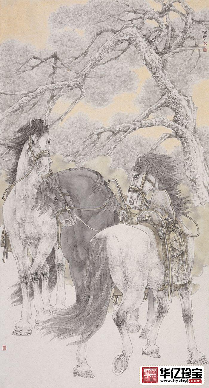 事业运装饰画 陈云鹏六尺竖幅动物画 骏马图《穷款》