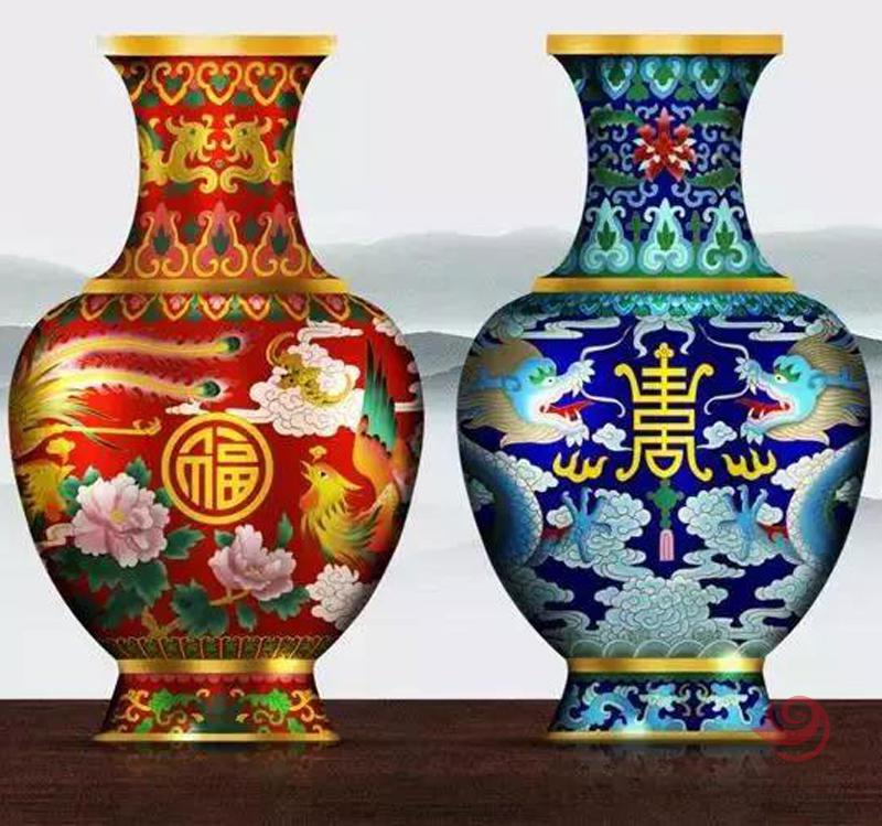 戴嘉林李荣魁景泰蓝作品龙凤合瓶对瓶