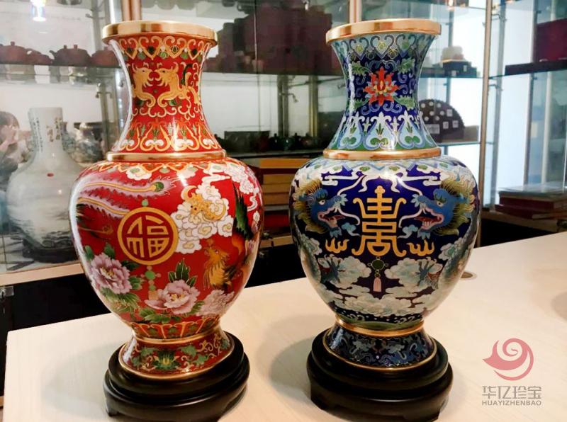 戴嘉林李荣魁景泰蓝作品龙凤合瓶对瓶