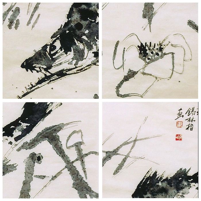 潘锡林《鱼戏新荷动》68×68cm