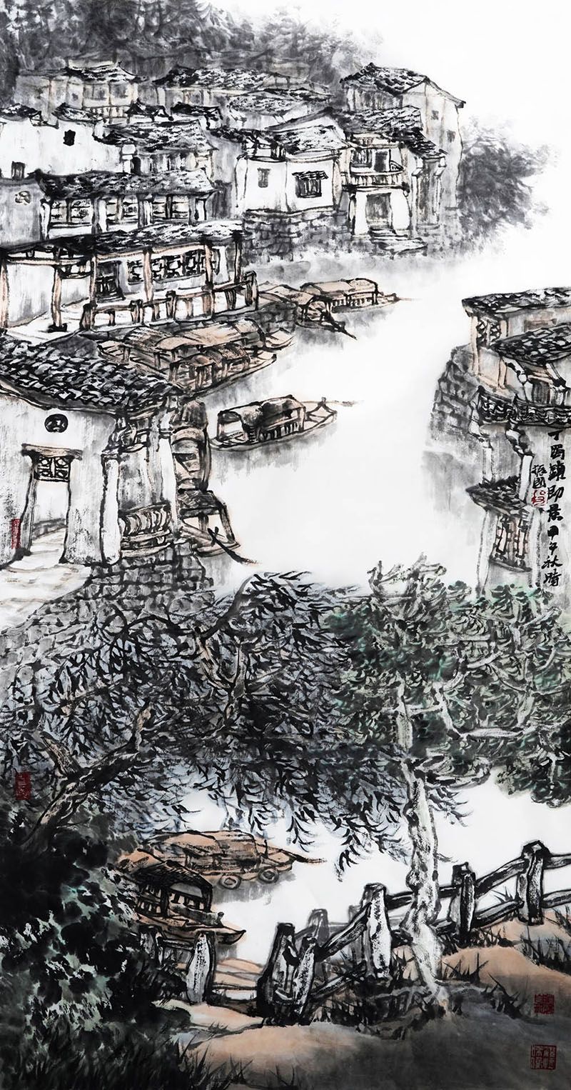 程振国《丁蜀镇即景》136×68cm