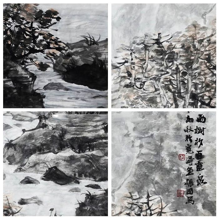 程振国《山中一夜雨，树杪百重泉》136×68cm