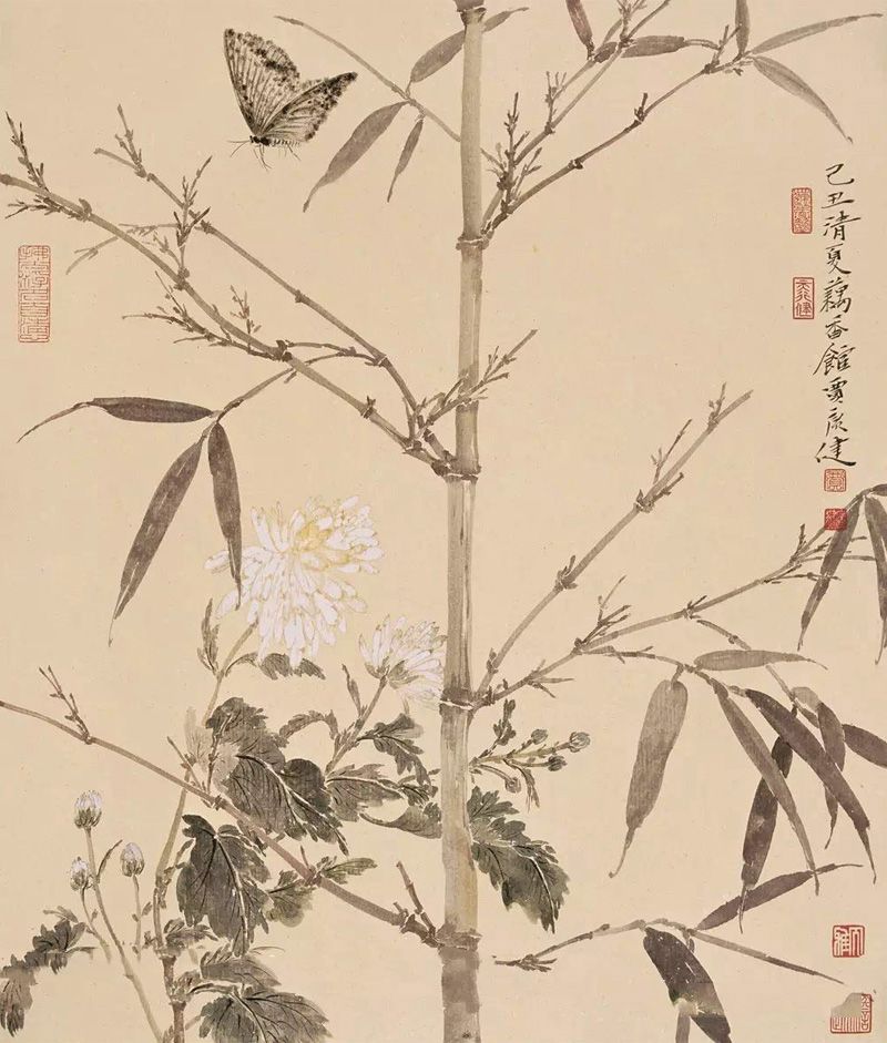 贾广健《菊花竹韵》 53×45cm