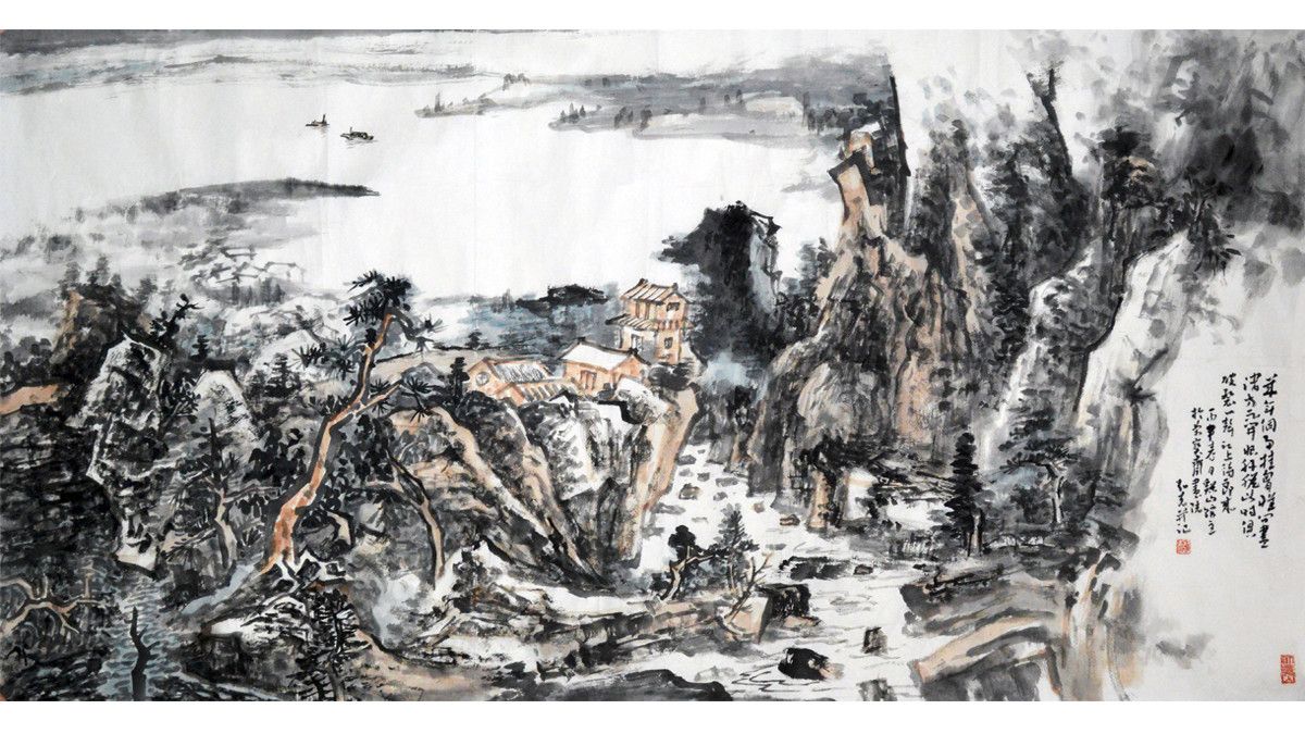 李弘夫《山水画》136×68cm