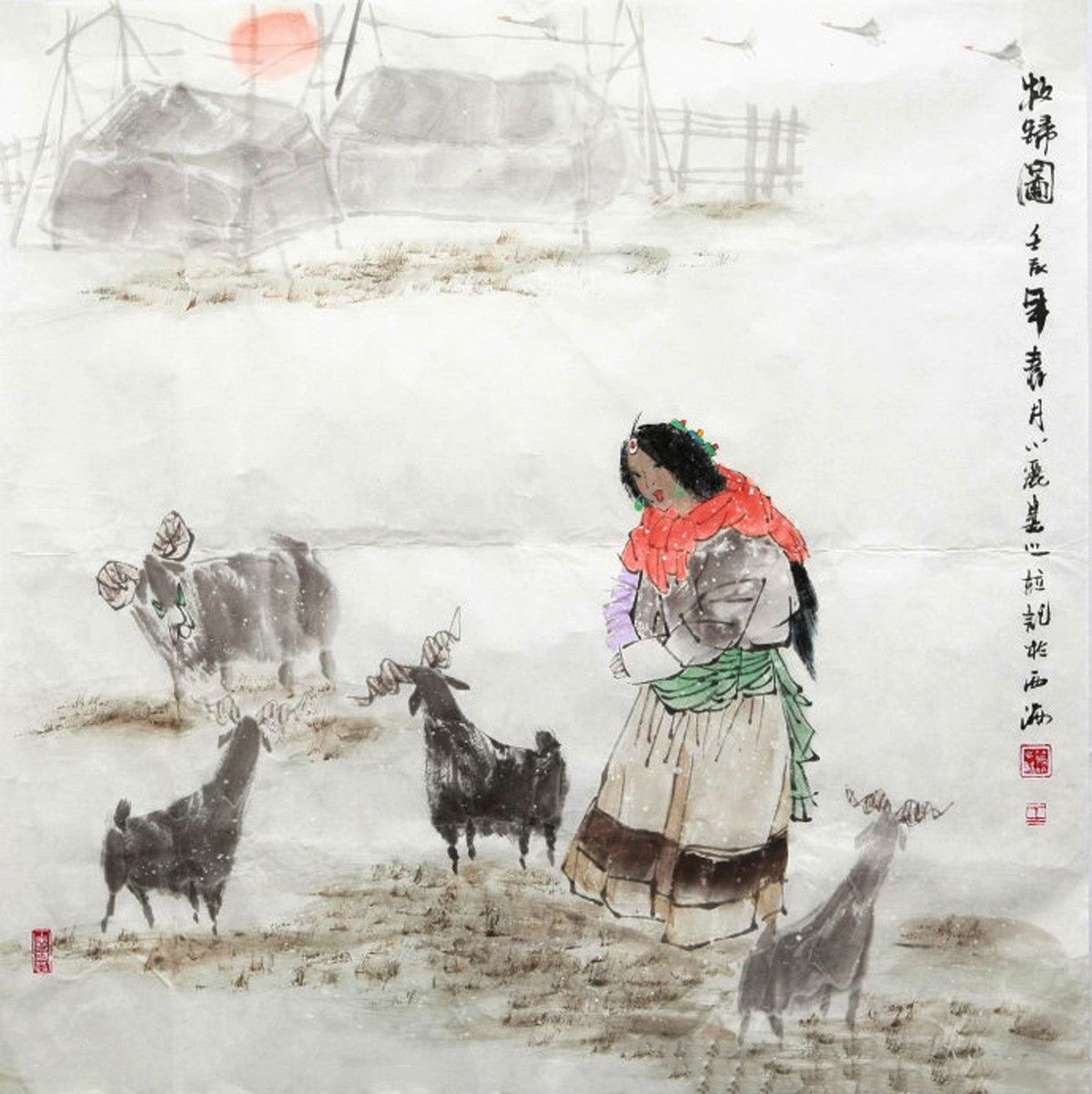 王筱丽《牧归图》68×68cm