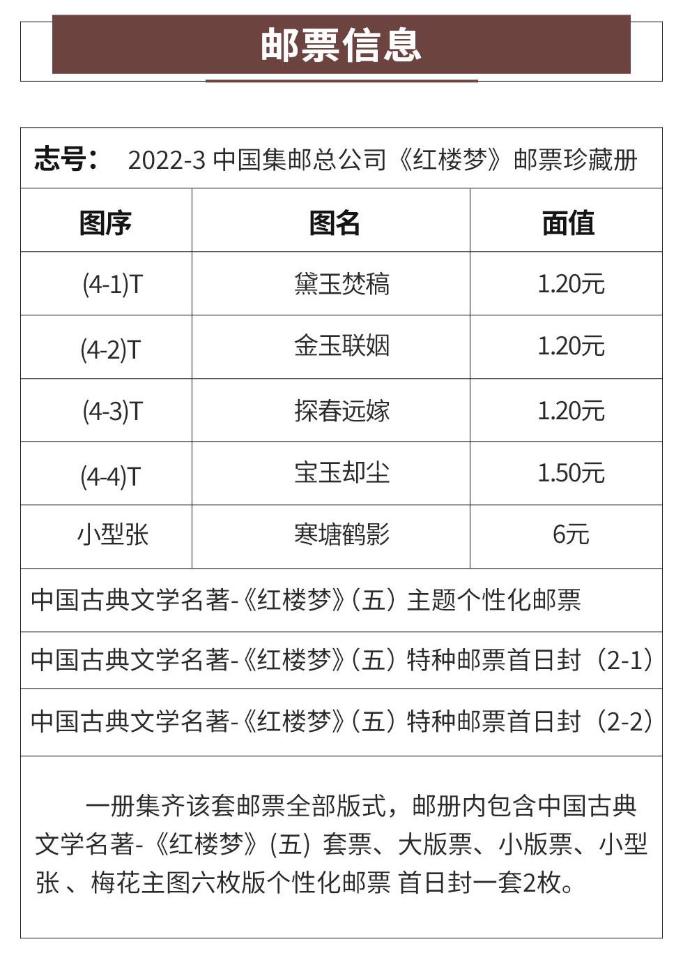 2022-3 中国集邮总公司《红楼梦》邮票珍藏册