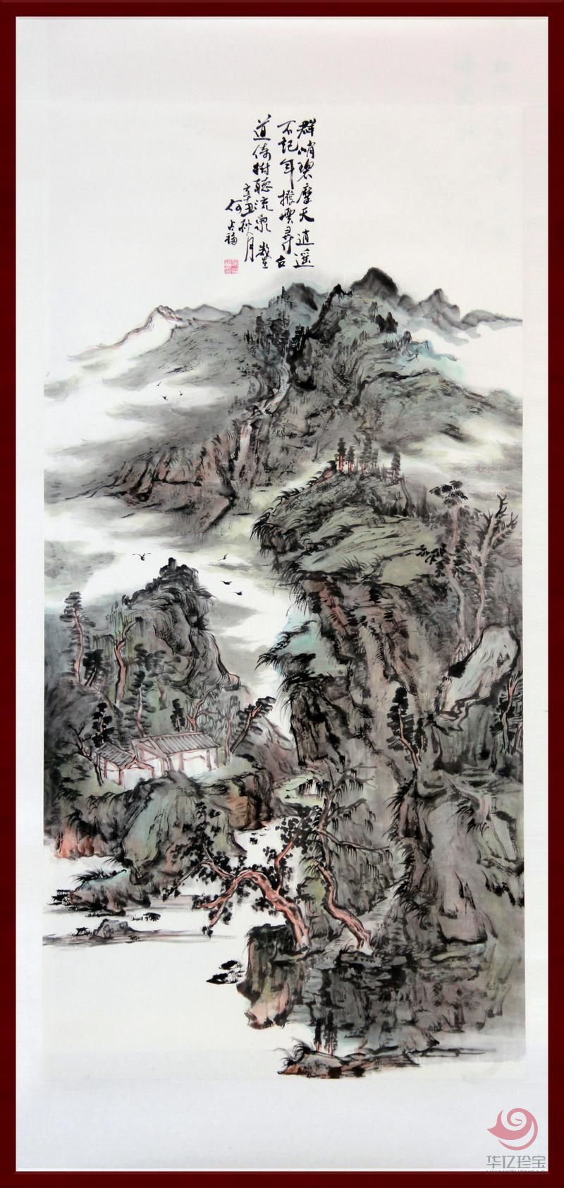 贺兰山画派创始人  山水画家 何占福《群峭碧摩天》8平尺竖幅巨作