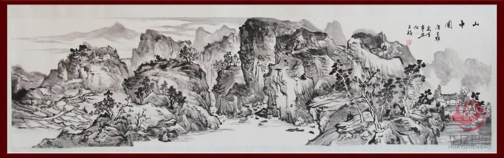 贺兰山画派创始人 山水画家何占福《山中图》8平尺横幅作品