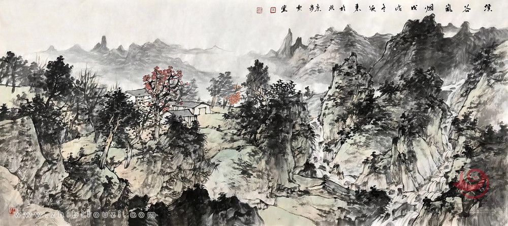 张延东《溪谷岚烟》四尺横幅