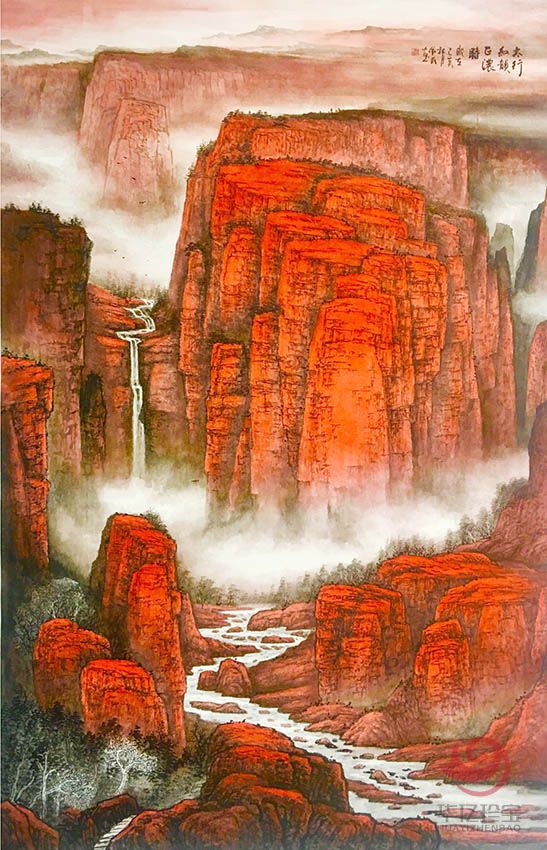 胜景工笔山水画院院长王依民作品《太行红韵正浓时》